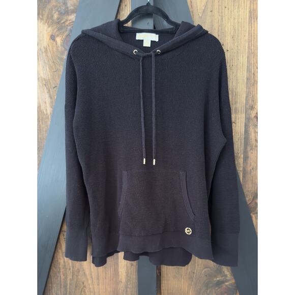Michael Michael Kors XL Black Cotton Blend Hoodie Pullover Kangaroo Pocket - Picture 1 of 7
